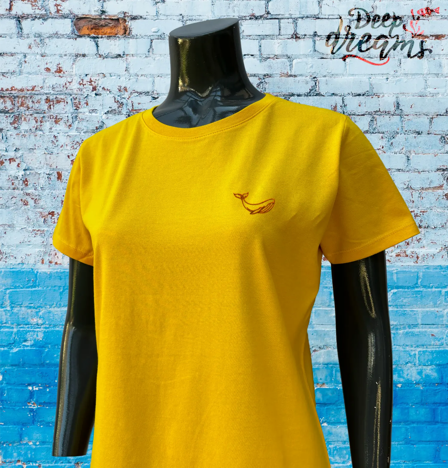Camiseta bordada chica algodón orgánico ballena amarillo