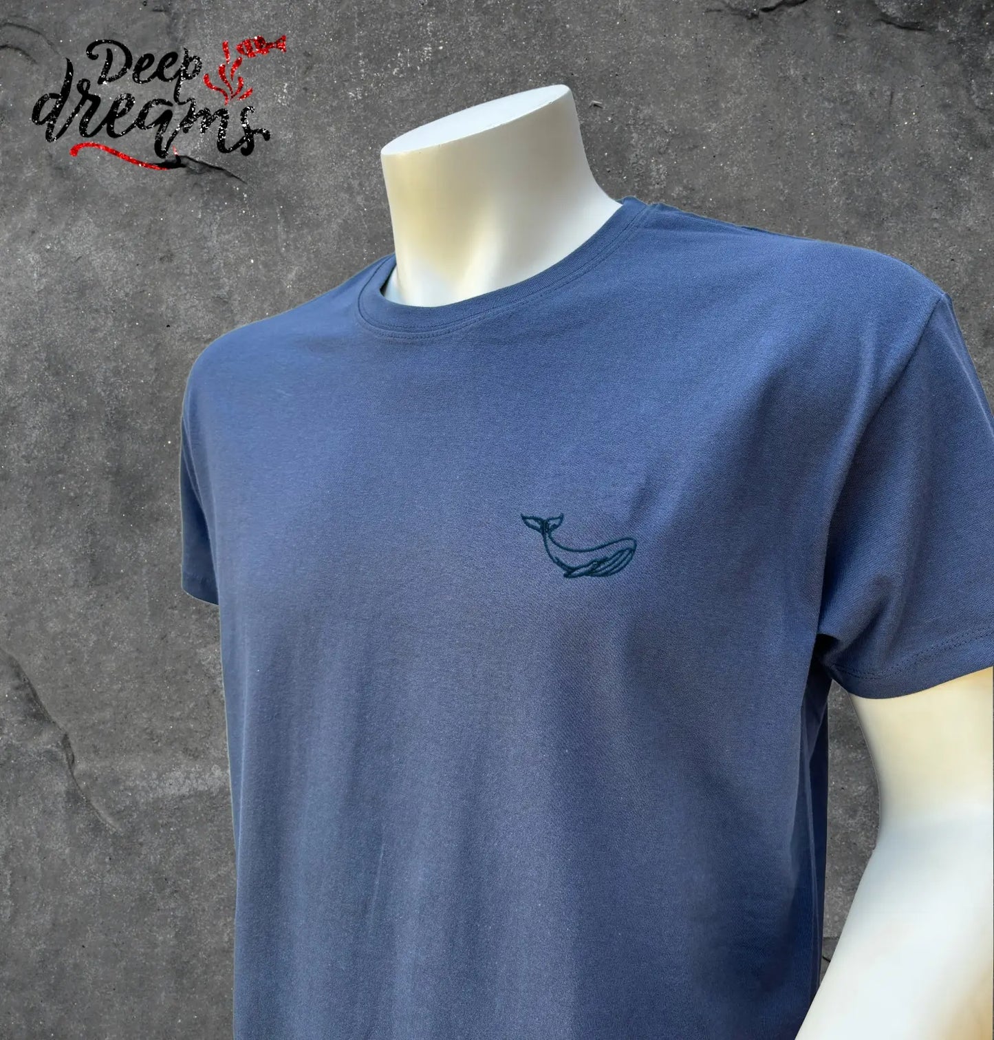 Camiseta hombre bordada ballena denim