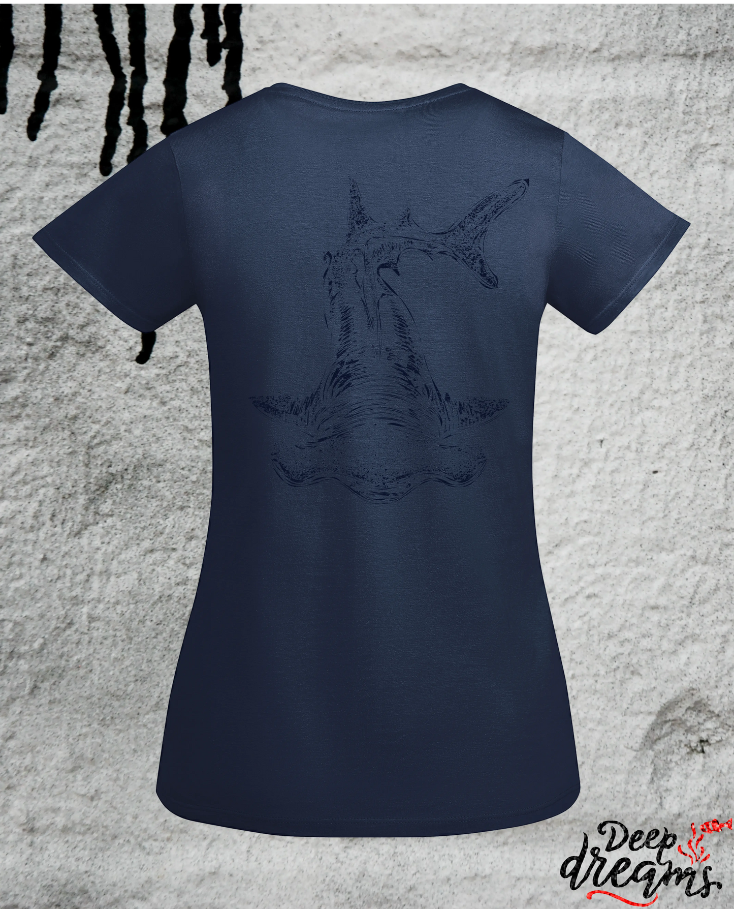 Camiseta para mujer de algodón orgánico tiburón martillo denim