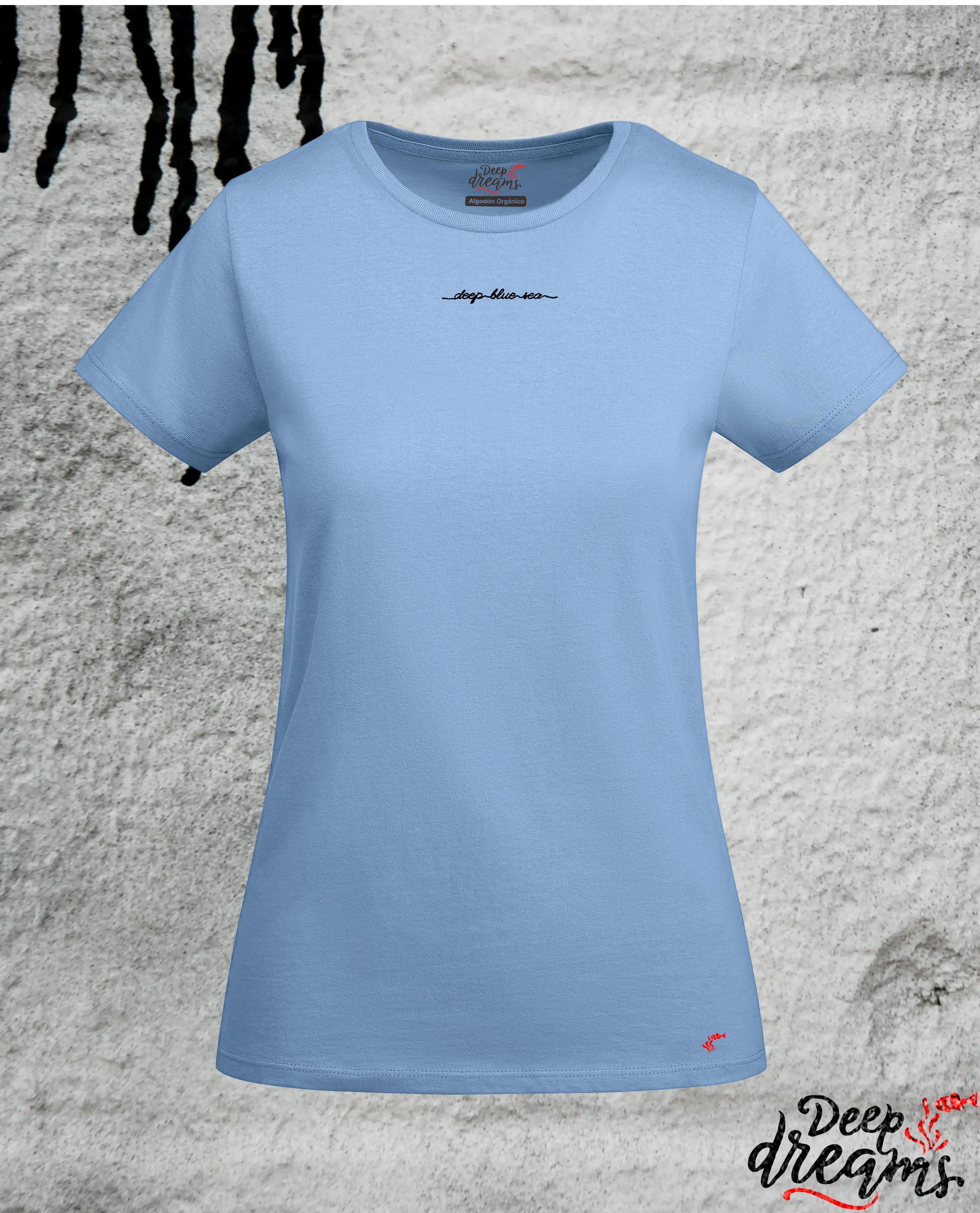 Camiseta para mujer de algodón orgánico tiburón martillo celeste