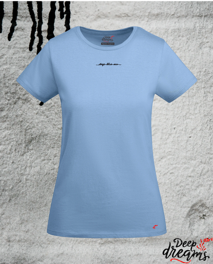 Camiseta para mujer de algodón orgánico tiburón martillo celeste