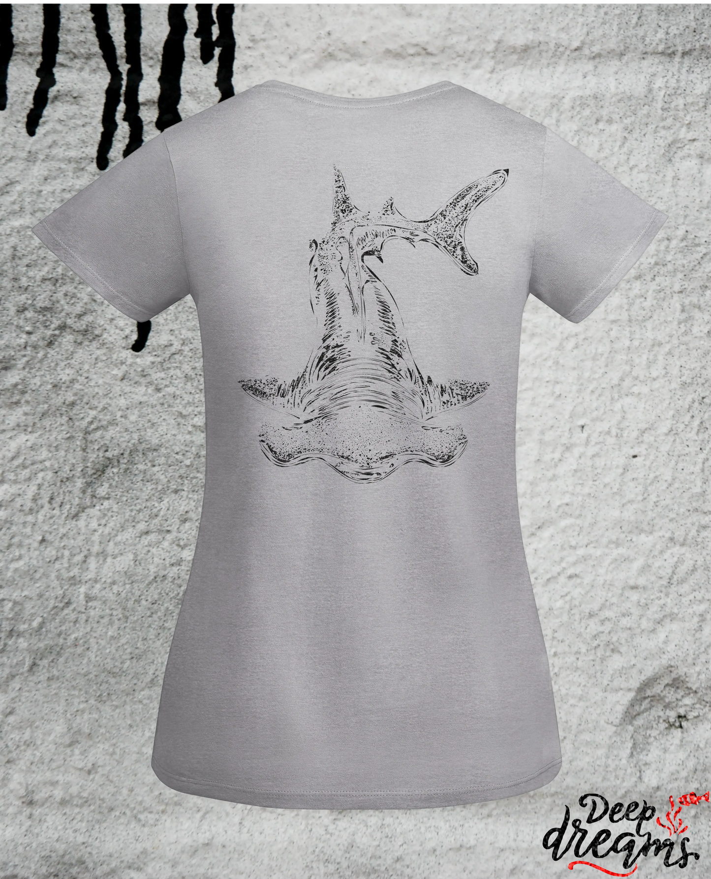 Camiseta para mujer de algodón orgánico tiburón martillo gris