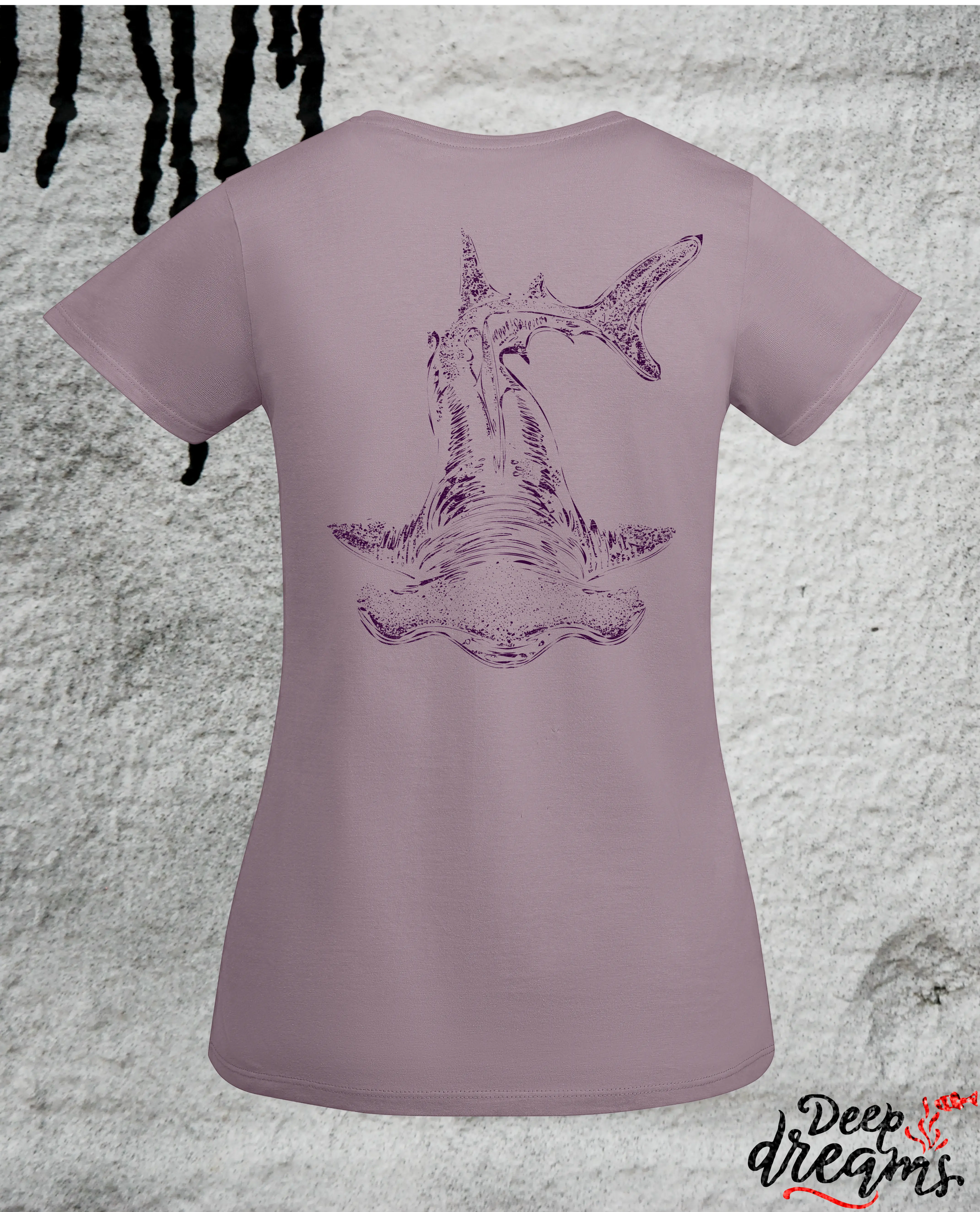 Camiseta para mujer de algodón orgánico tiburón martillo lavanda