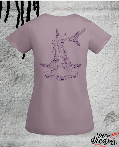 Camiseta para mujer de algodón orgánico tiburón martillo lavanda