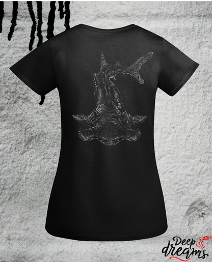 Camiseta para mujer de algodón orgánico tiburón martillo negra