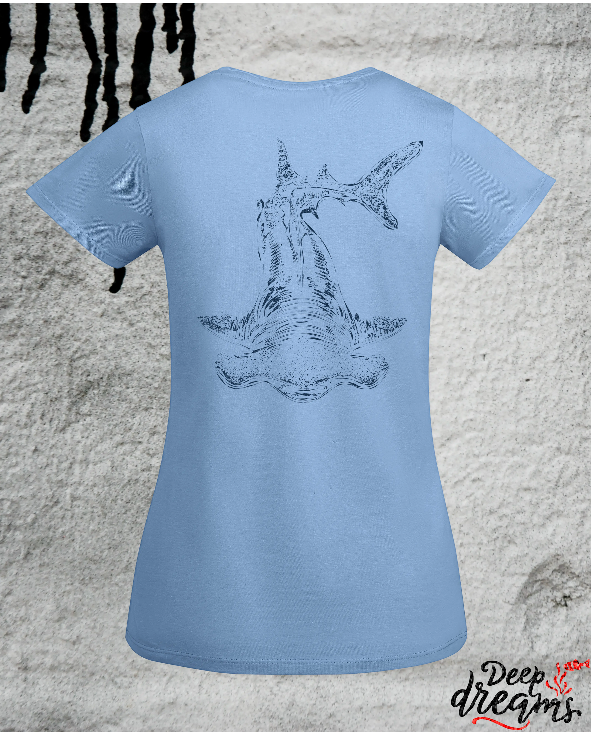 Camiseta para mujer de algodón orgánico tiburón martillo celeste