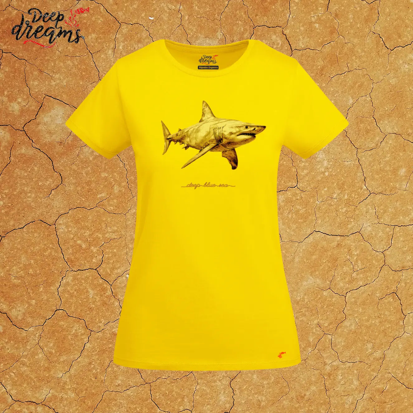 camiseta mujer original tiburon blanco amarilla