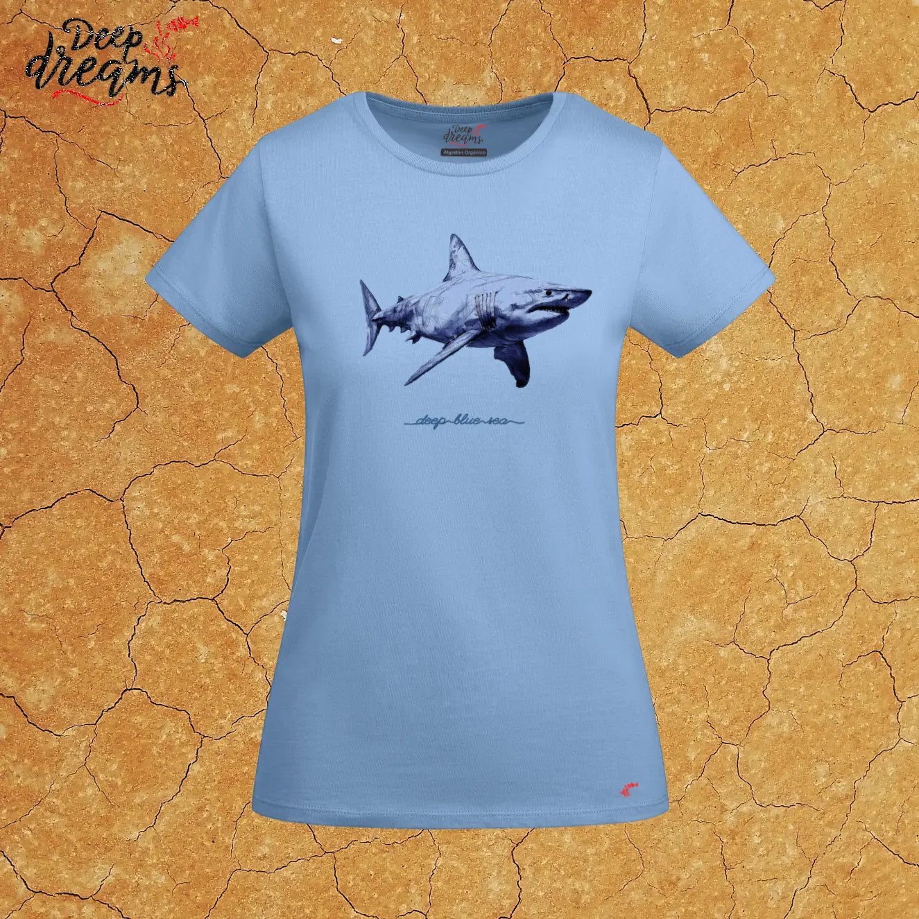 camiseta mujer original tiburon blanco celeste