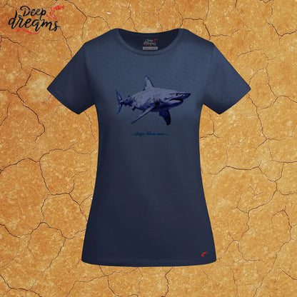 camiseta mujer original tiburon blanco denim