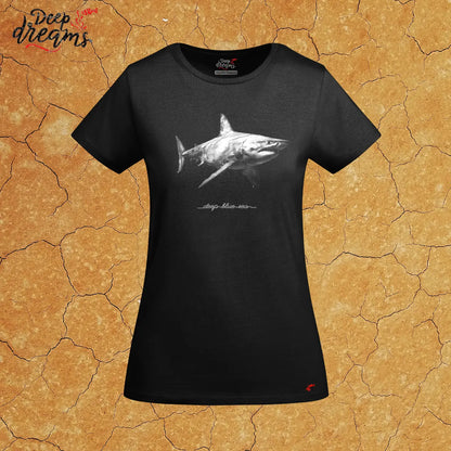 camiseta mujer original tiburon blanco negra