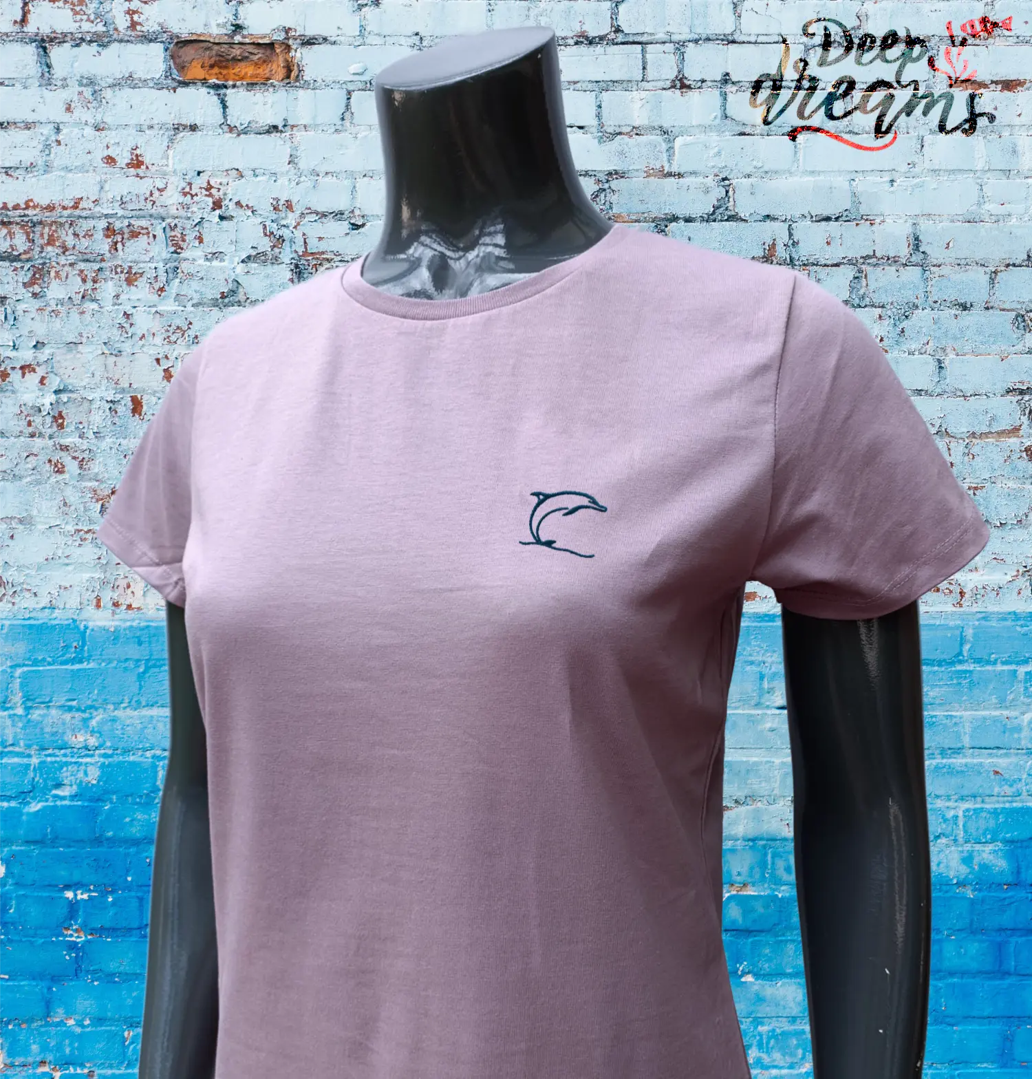 Camiseta bordada chica algodón orgánico Delfin lavanda