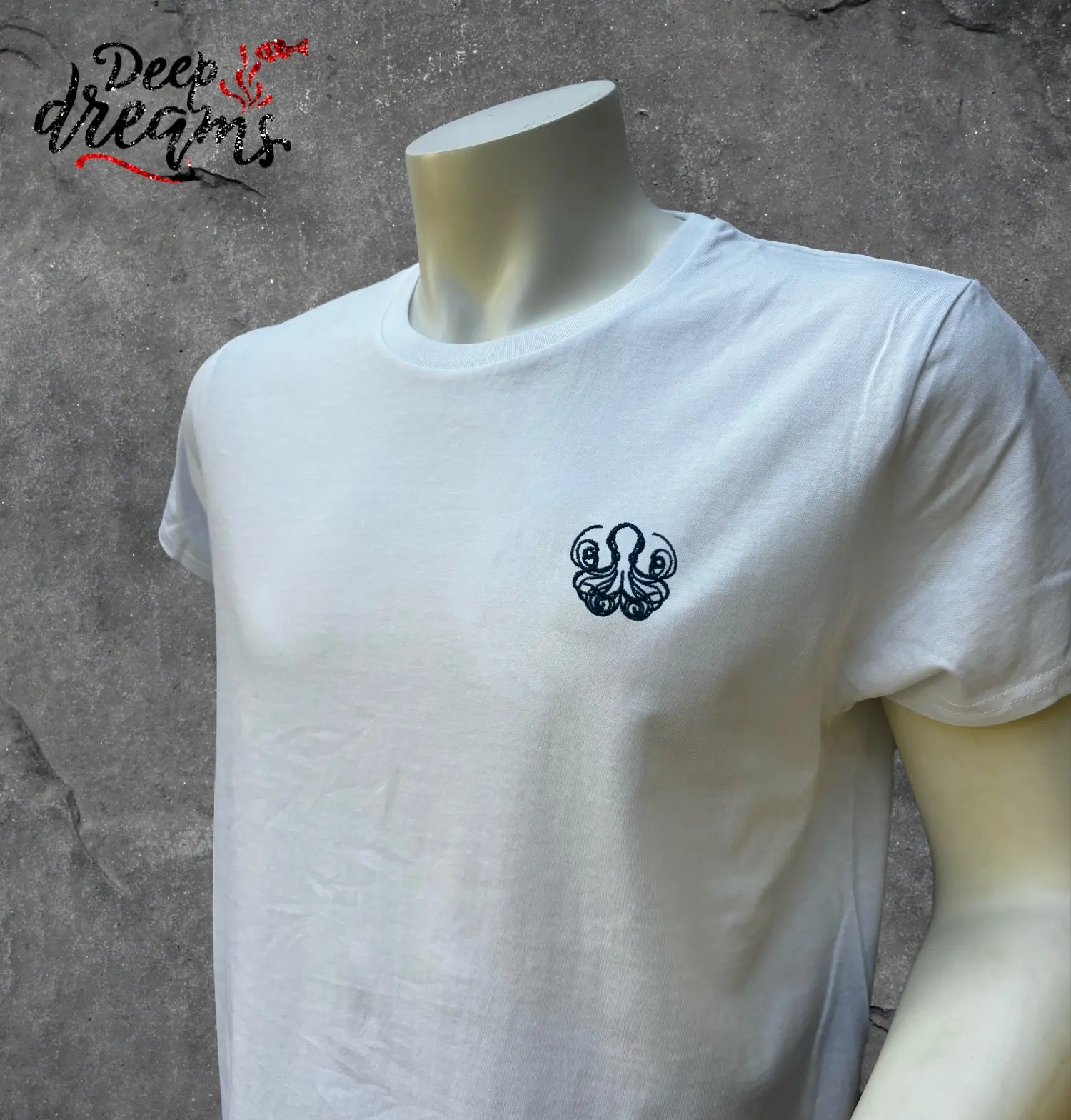 Camiseta hombre bordada pulpo blanca