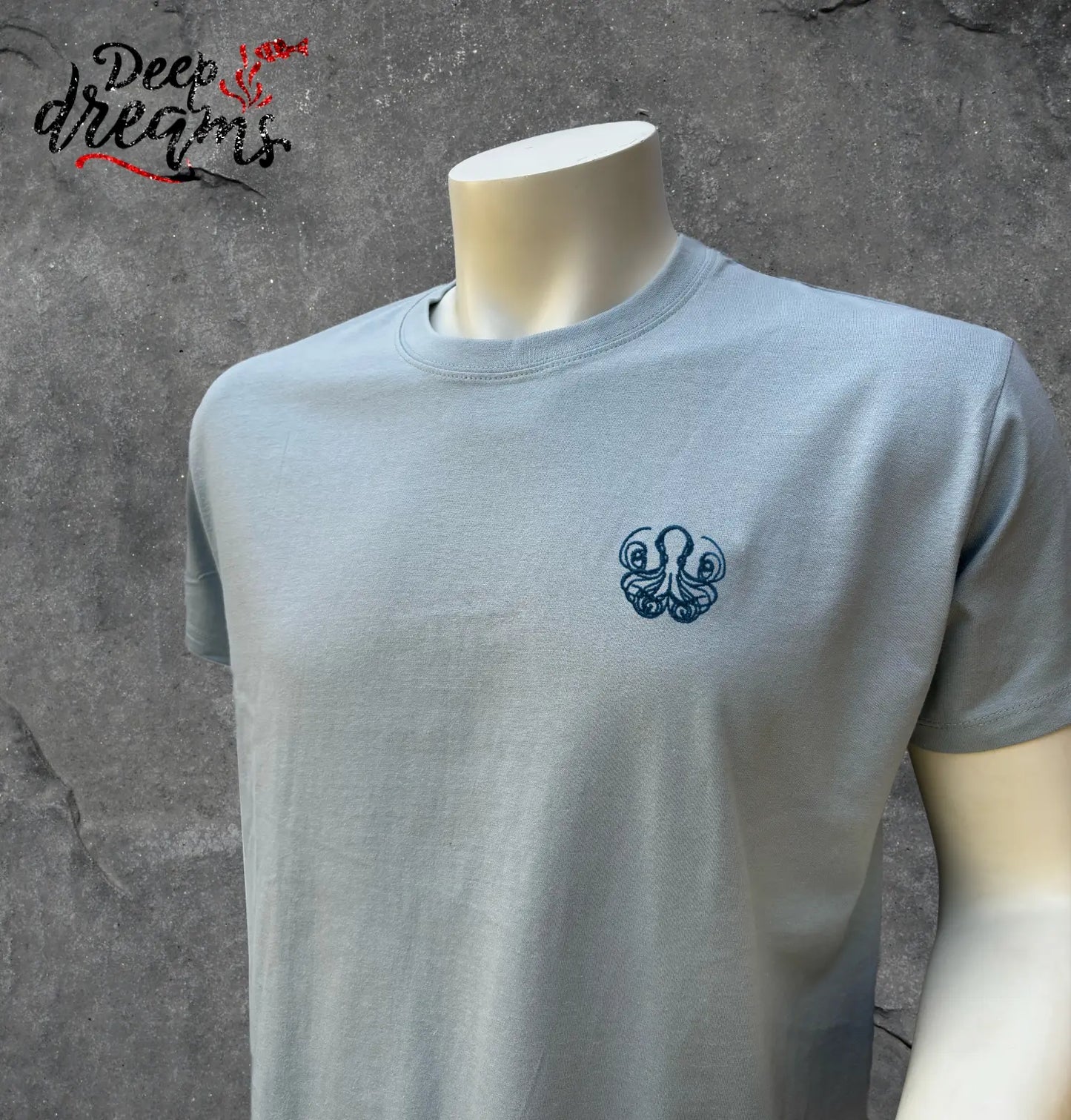 Camiseta hombre bordada pulpo celeste