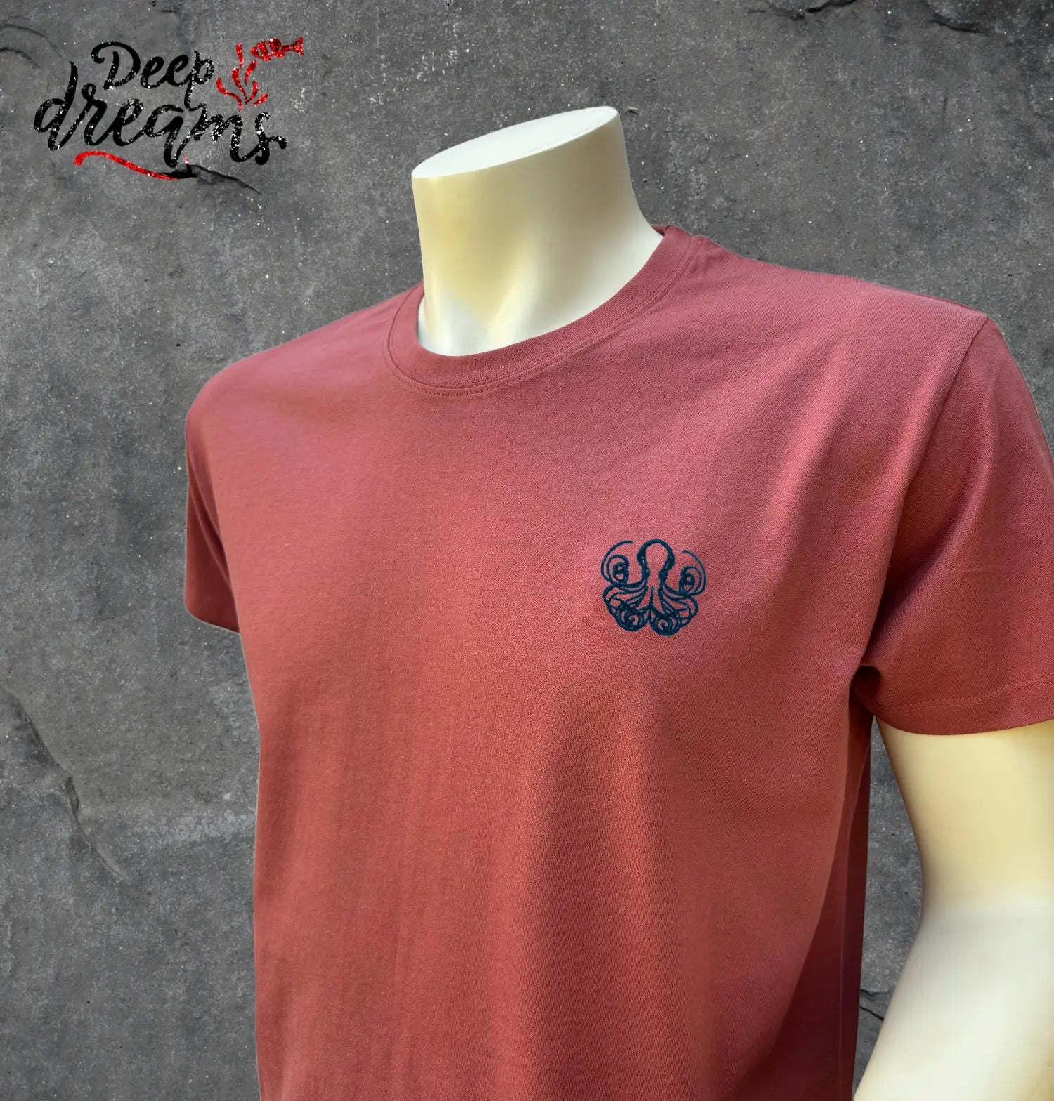 Camiseta hombre bordada pulpo rosa antiguo