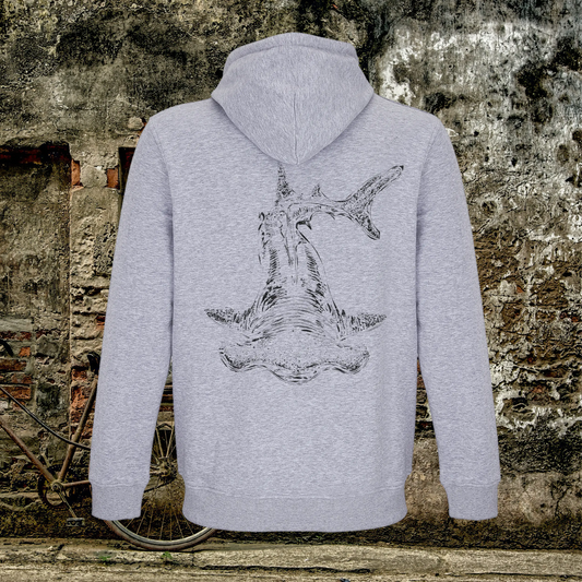 Sudadera con cremallera hombre tiburon martillo gris