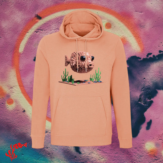 Sudadera con capucha hombre pez globo melocotón