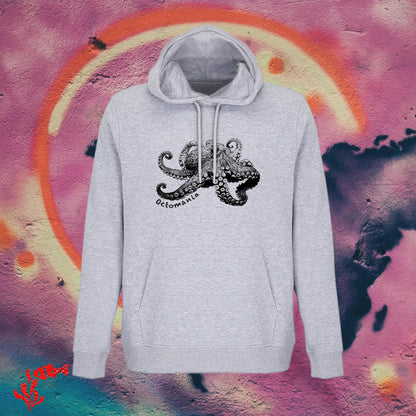 Sudadera con capucha hombre pulpo anillos azules gris