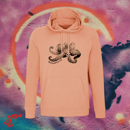 Sudadera con capucha hombre pulpo anillos azules melocotón