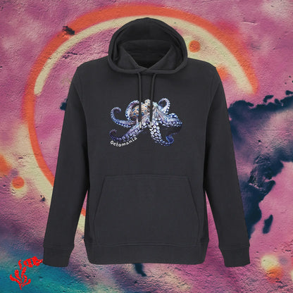 Sudadera con capucha hombre pulpo anillos azules negra