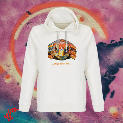 sudadera blanca con capucha tortuga