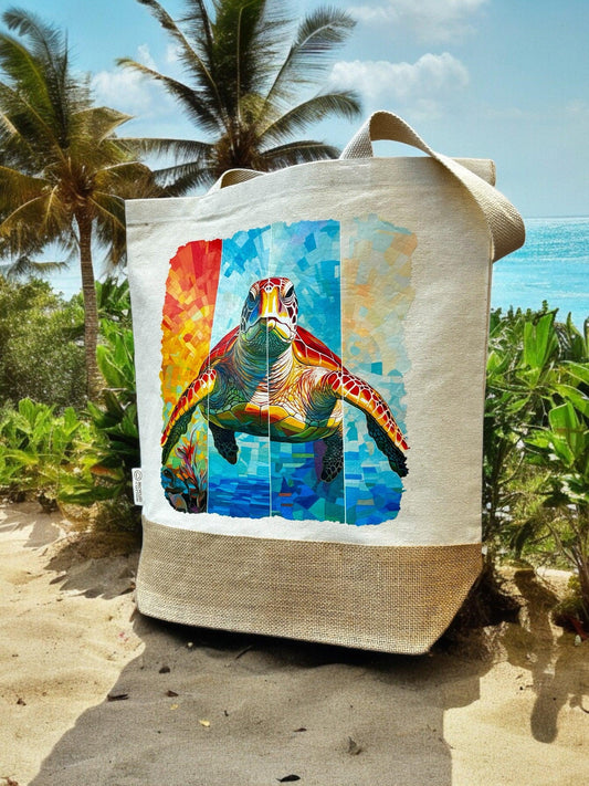 bolsa playa algodon reciclado tortuga