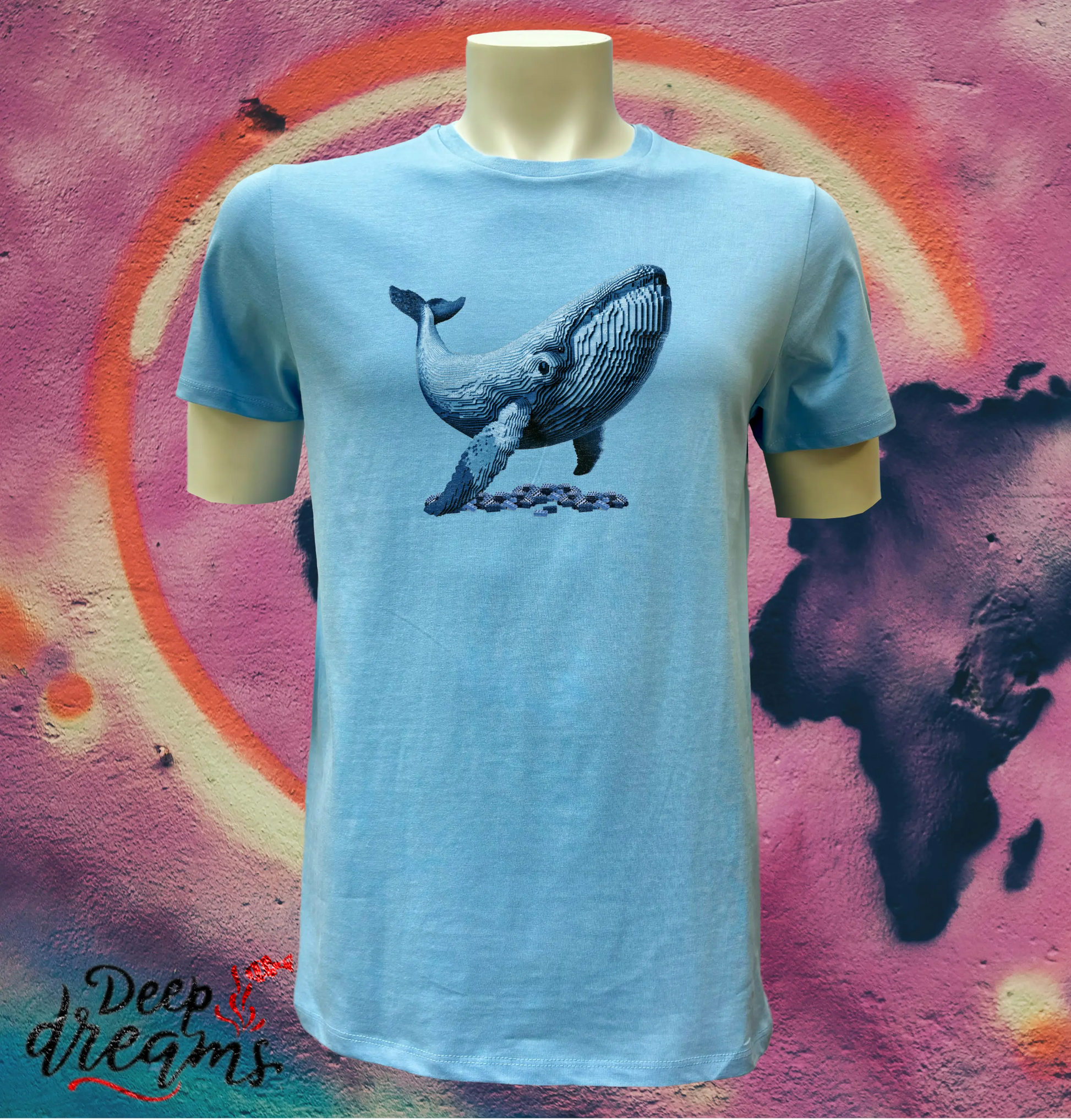 camiseta hombre algodon organico ballena celeste