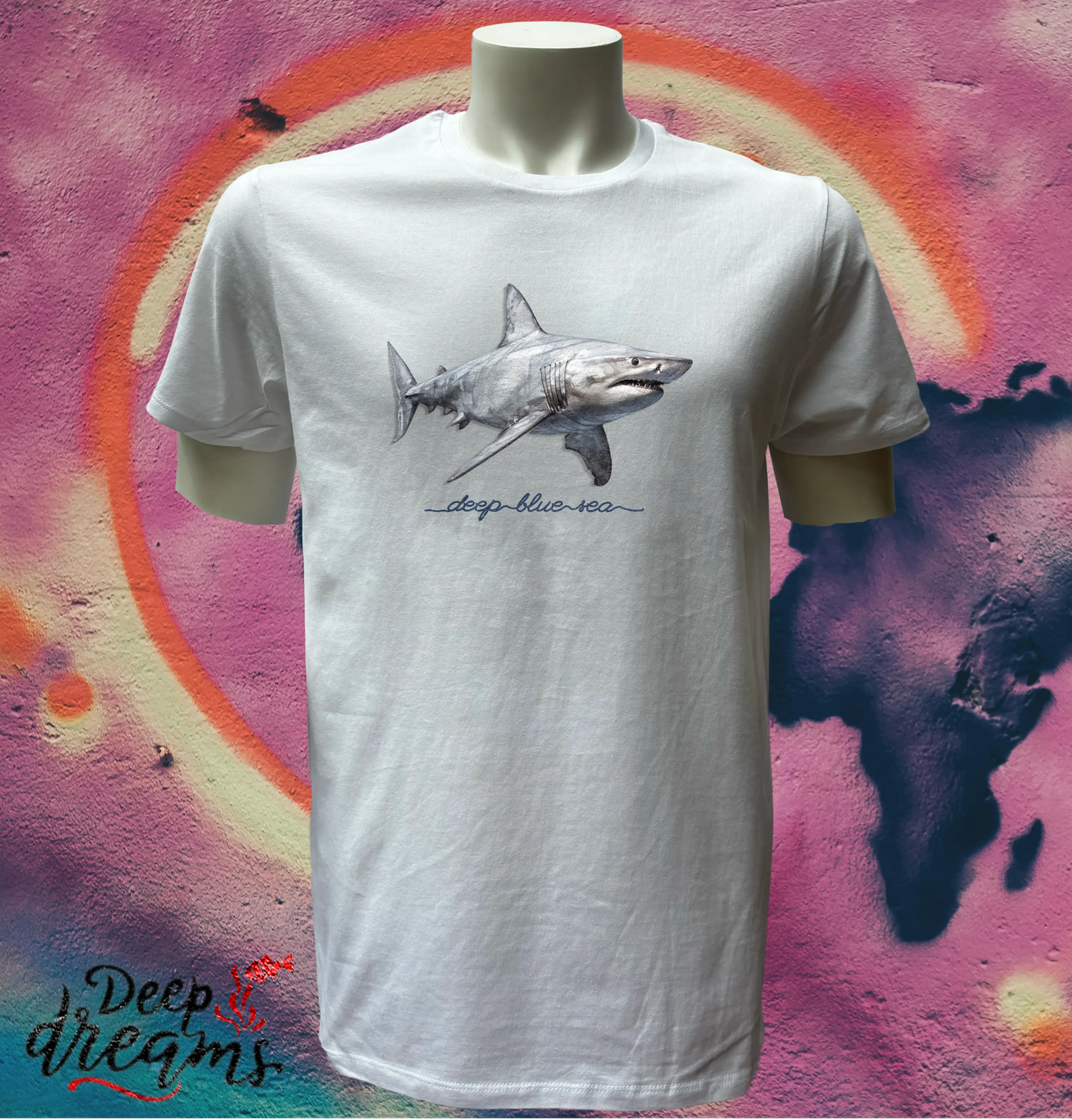 camiseta hombre algodon organico tiburon blanca