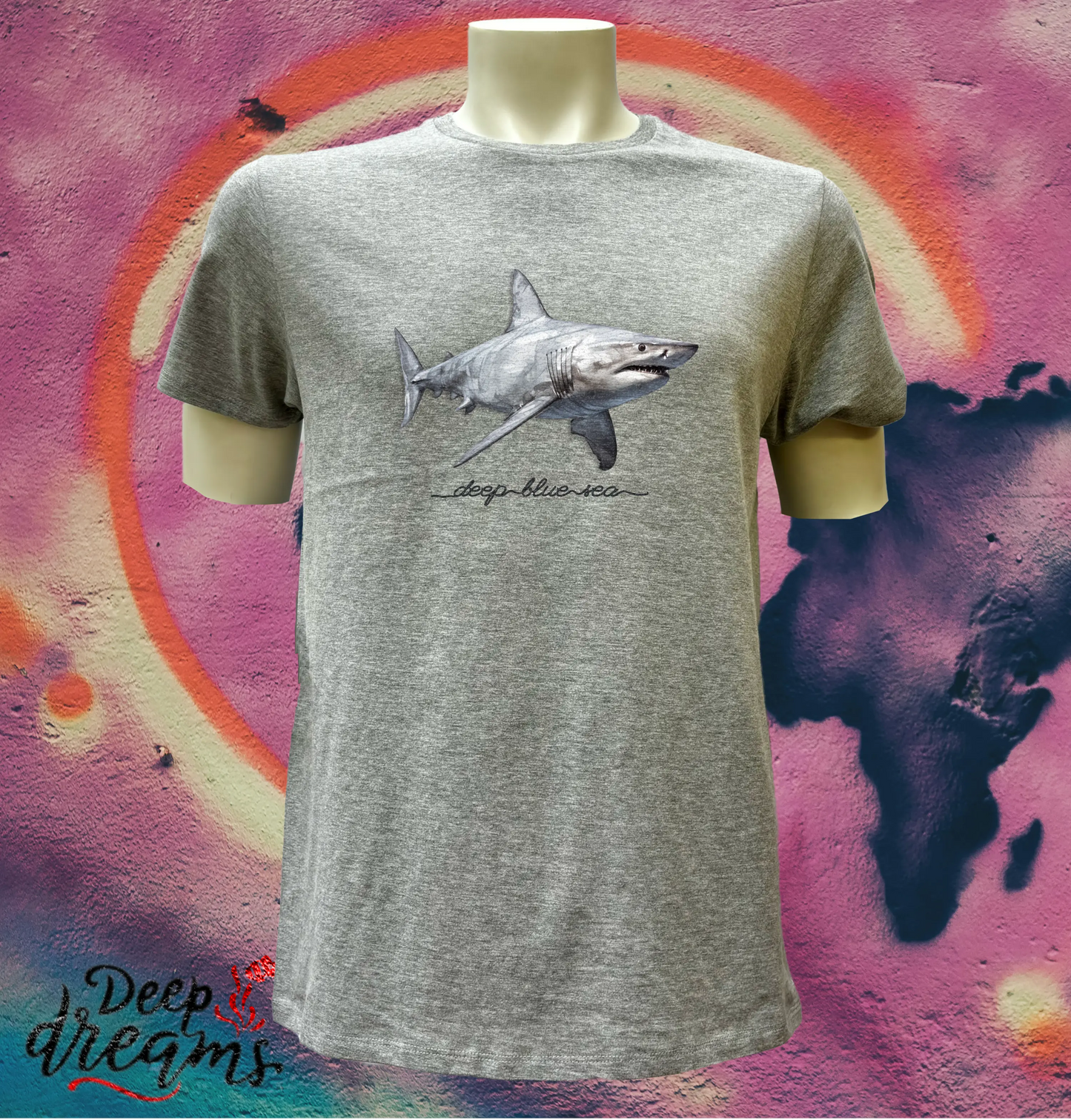 camiseta hombre algodon organico tiburon gris