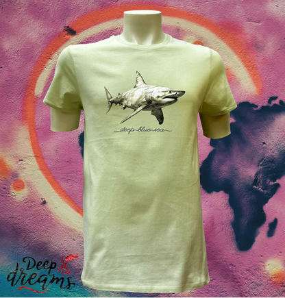 camiseta hombre algodon organico tiburon manzana