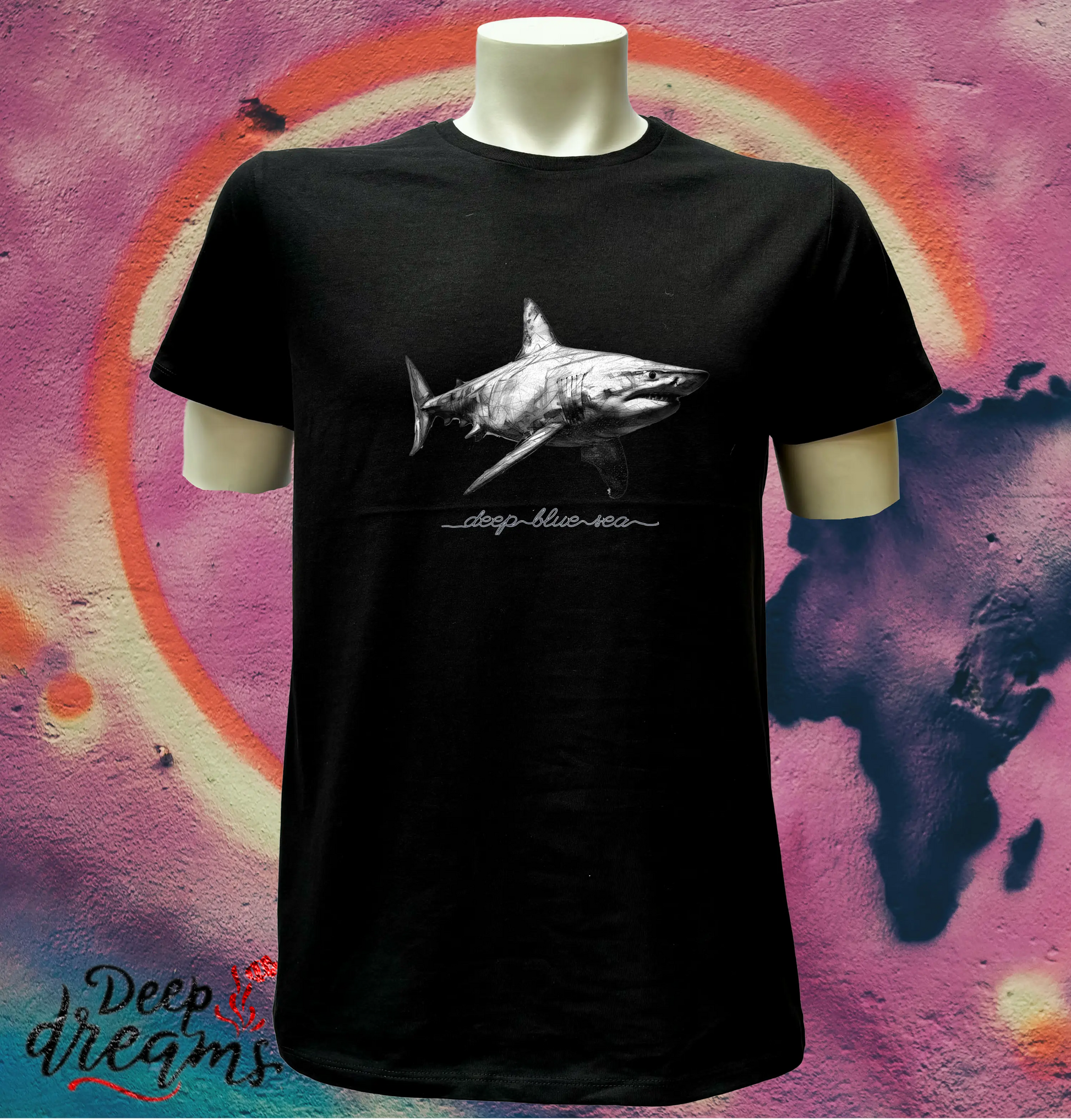 camiseta hombre algodon organico tiburon negro