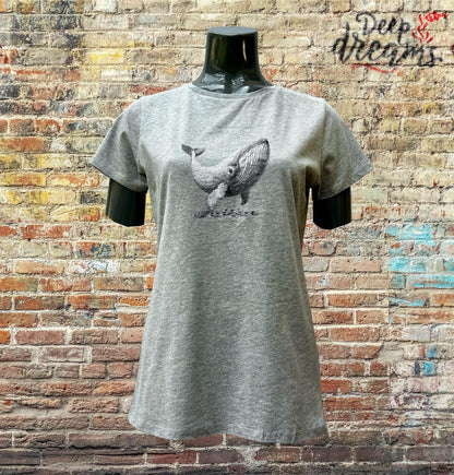 camiseta mujer algodon organico ballena gris