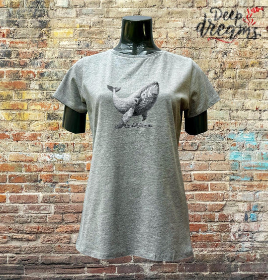 camiseta mujer algodon organico ballena gris