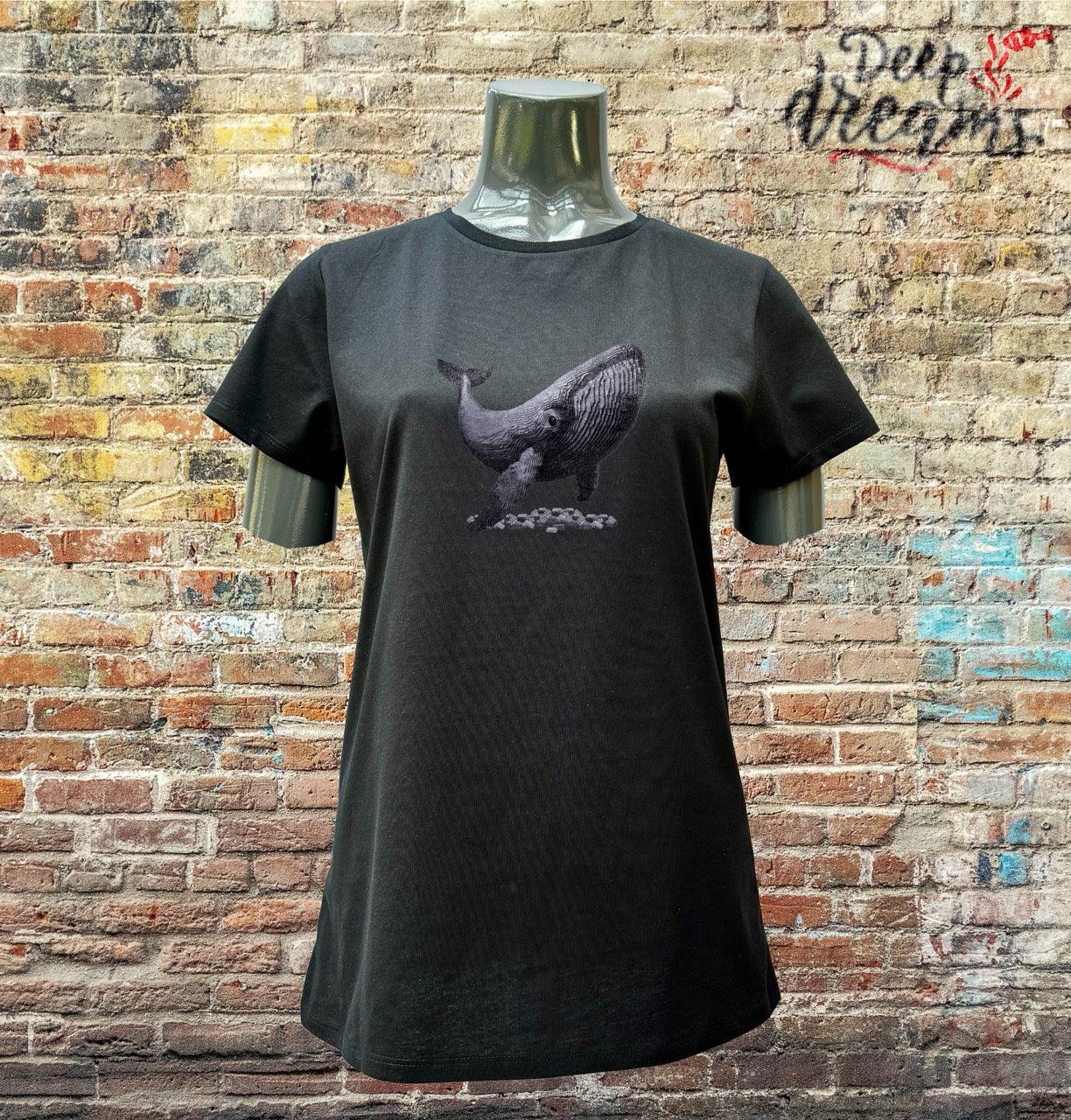 camiseta mujer algodon organico ballena negra