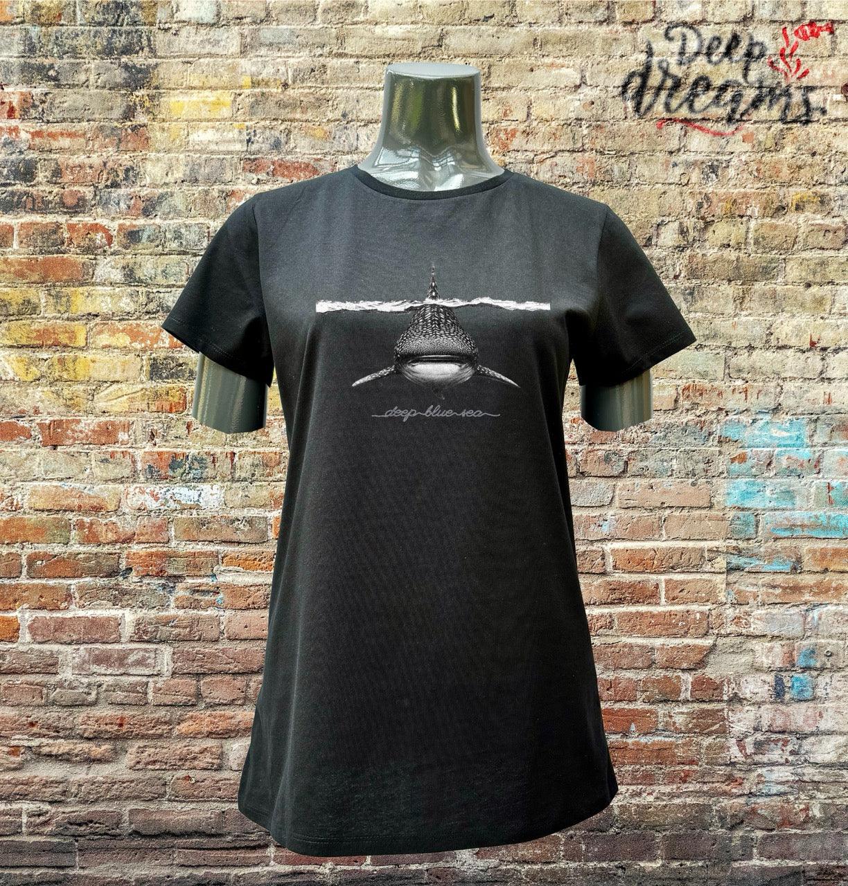 camiseta mujer algodon organico tiburon ballena negra