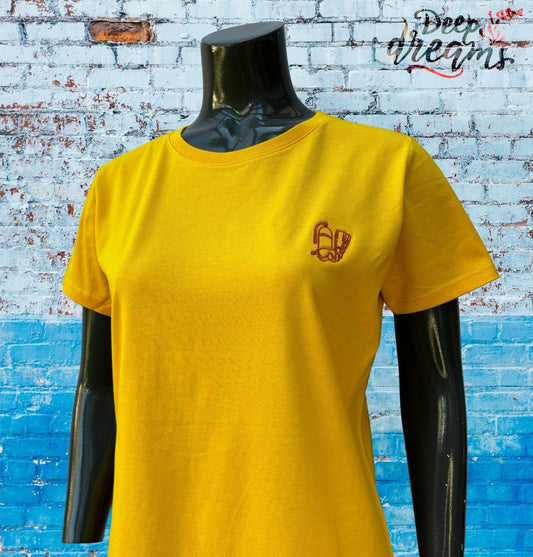 camiseta mujer bordada dive amarillo