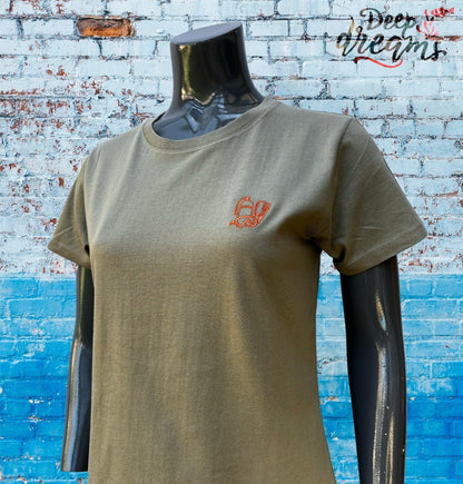 camiseta mujer bordada dive oliva