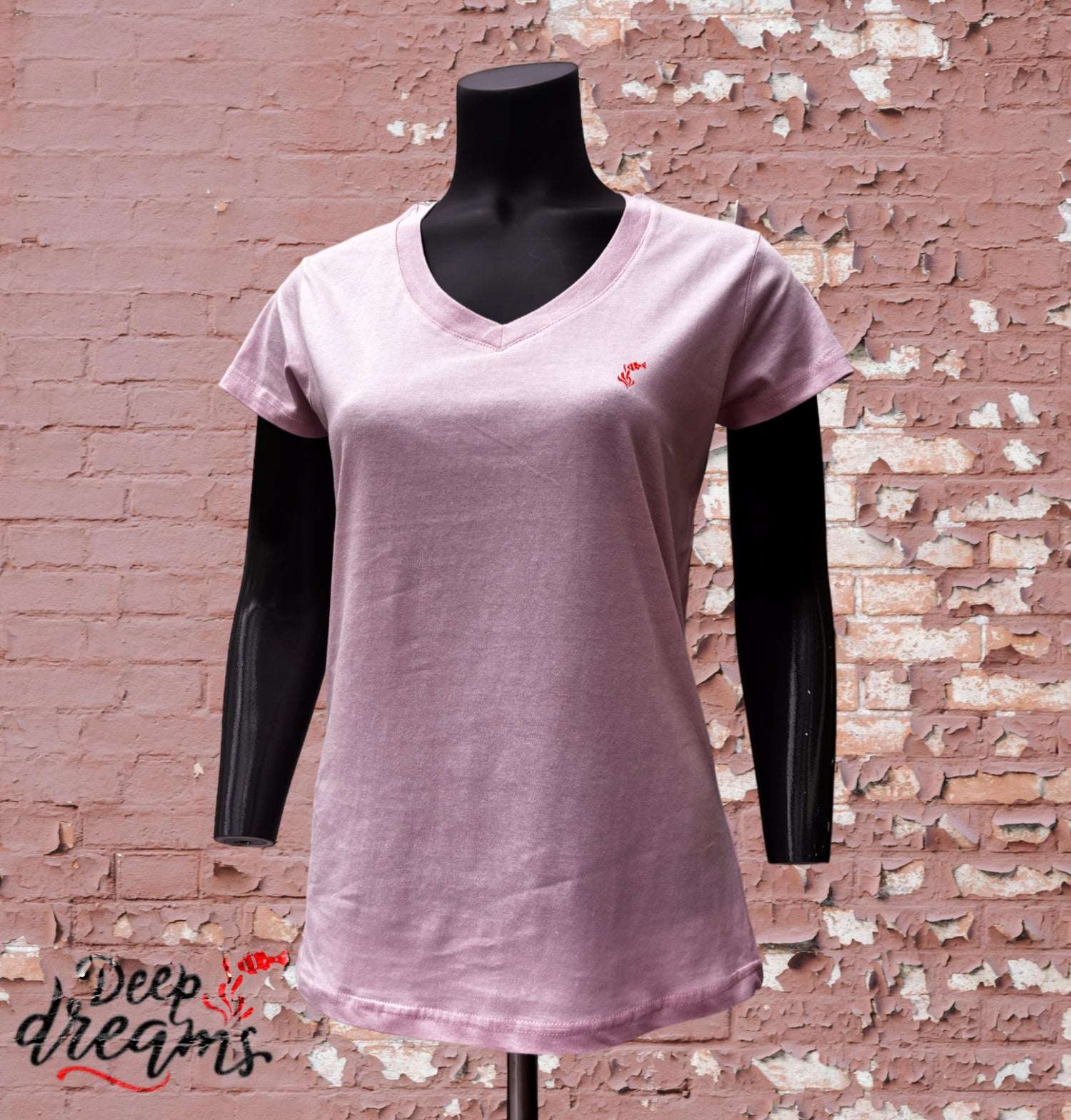 camiseta mujer escote v rosa