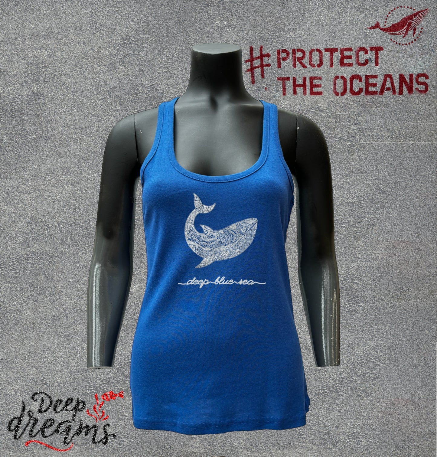 camiseta mujer tirantes ballena maori azul