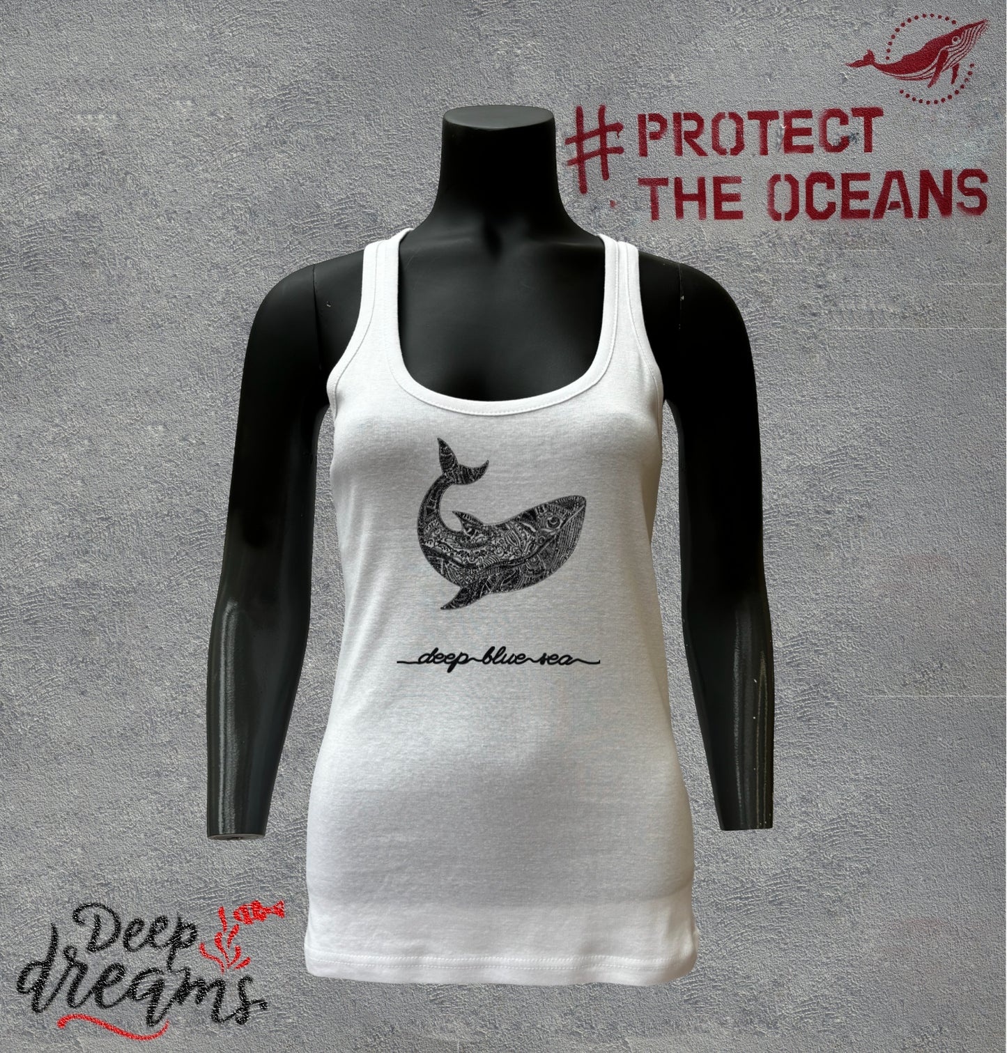 camiseta mujer tirantes ballena maori blanco