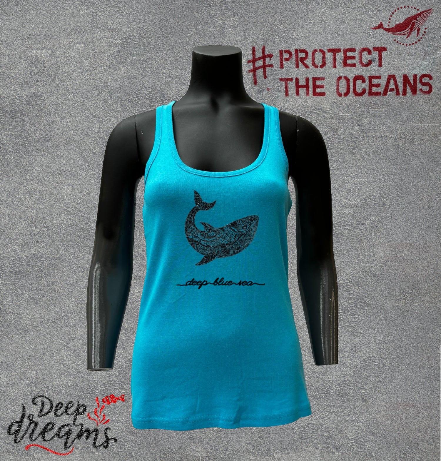 camiseta mujer tirantes ballena maori celeste