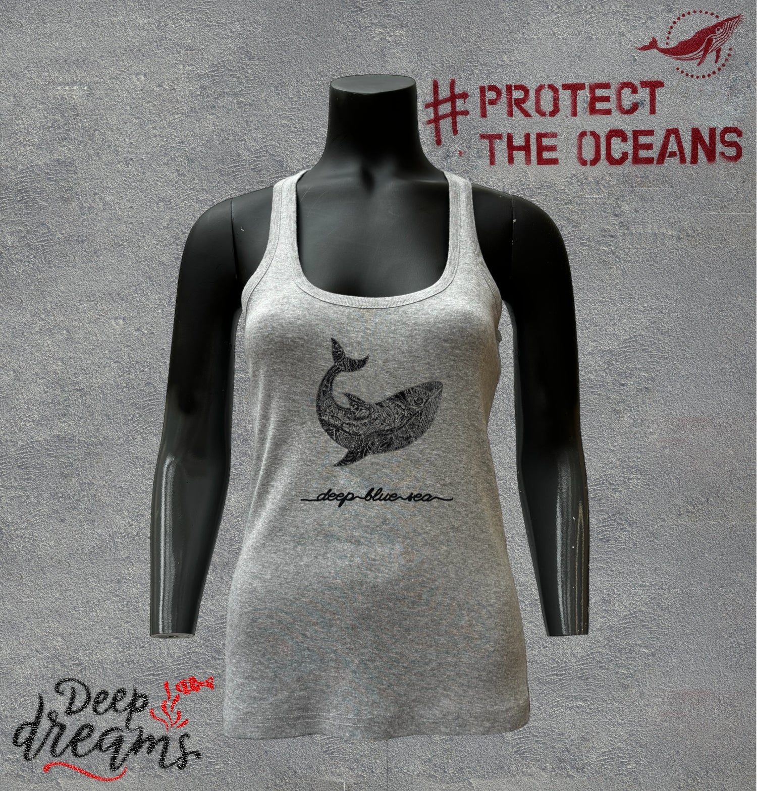 camiseta mujer tirantes ballena maori gris