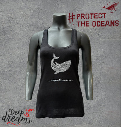 camiseta mujer tirantes ballena maori negra