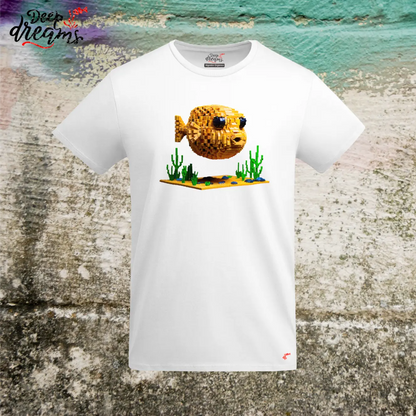 camiseta hombre original pez globo blanca