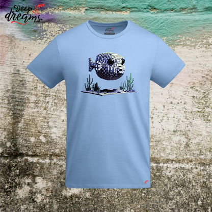 camiseta hombre original pez globo celeste