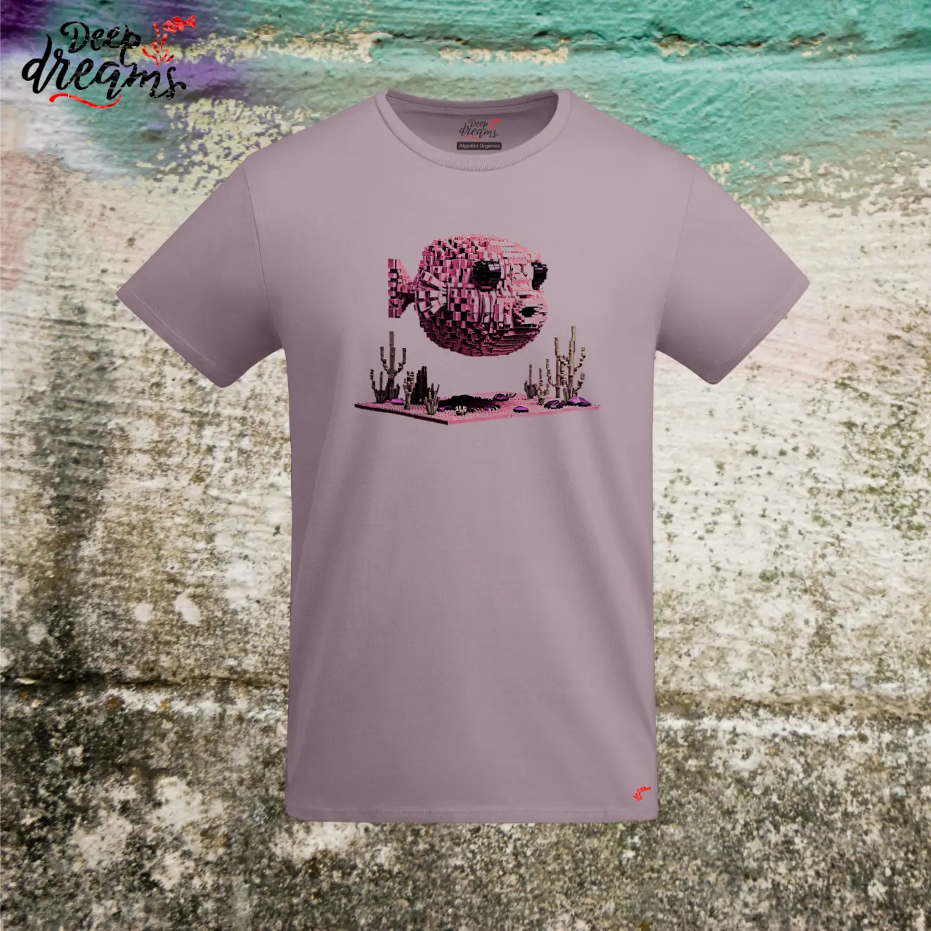 camiseta hombre original pez globo lavanda