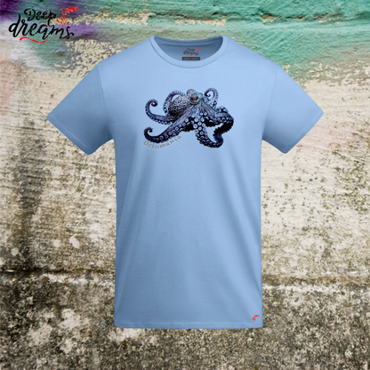 camiseta hombre original pulpo anillos azules celeste