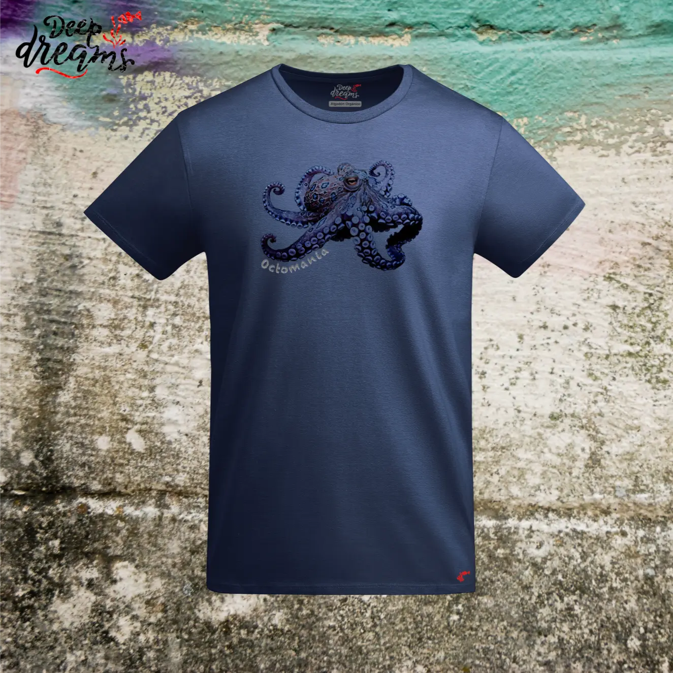 camiseta hombre original pulpo anillos azules denim