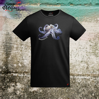 camiseta hombre original pulpo anillos azules negra