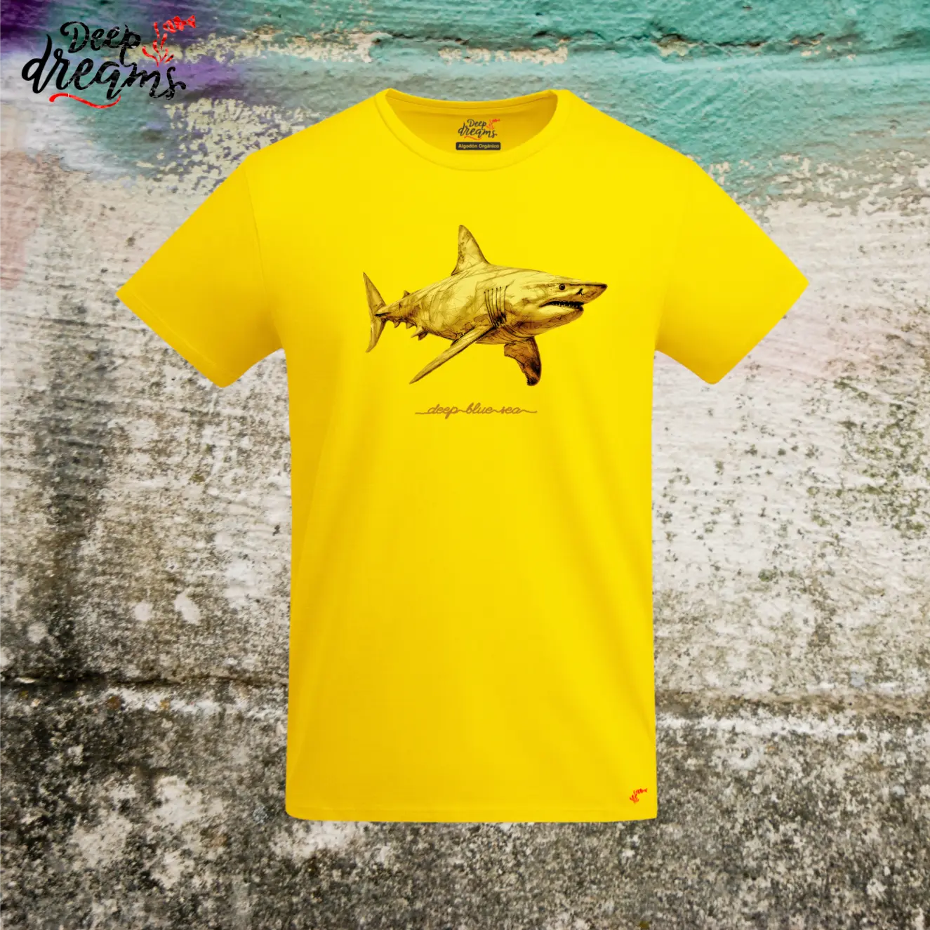 camiseta hombre original tiburon blanco amarillo