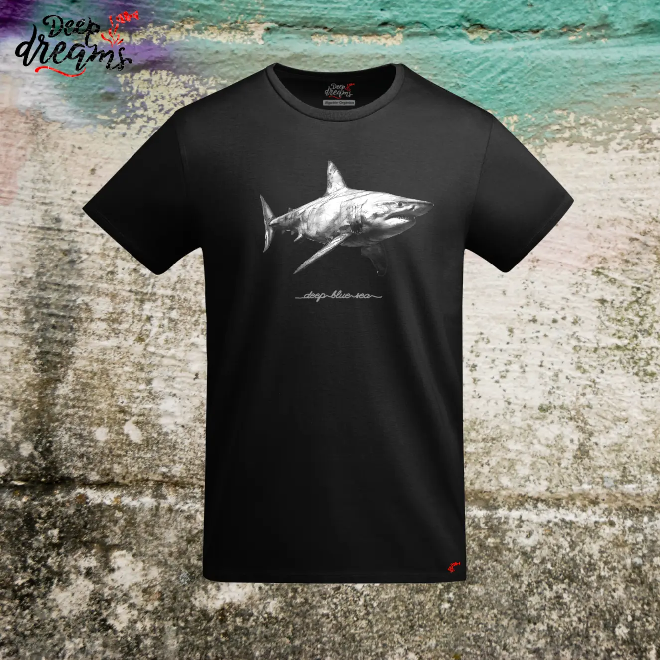 camiseta hombre original tiburon blanco negro